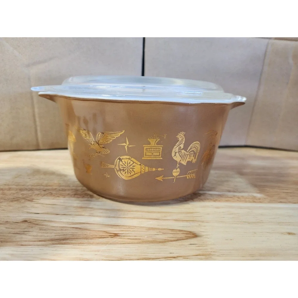 Vtg Set of 6 Pyrex Early American Covered Nesting Casserole Dishes with Lids